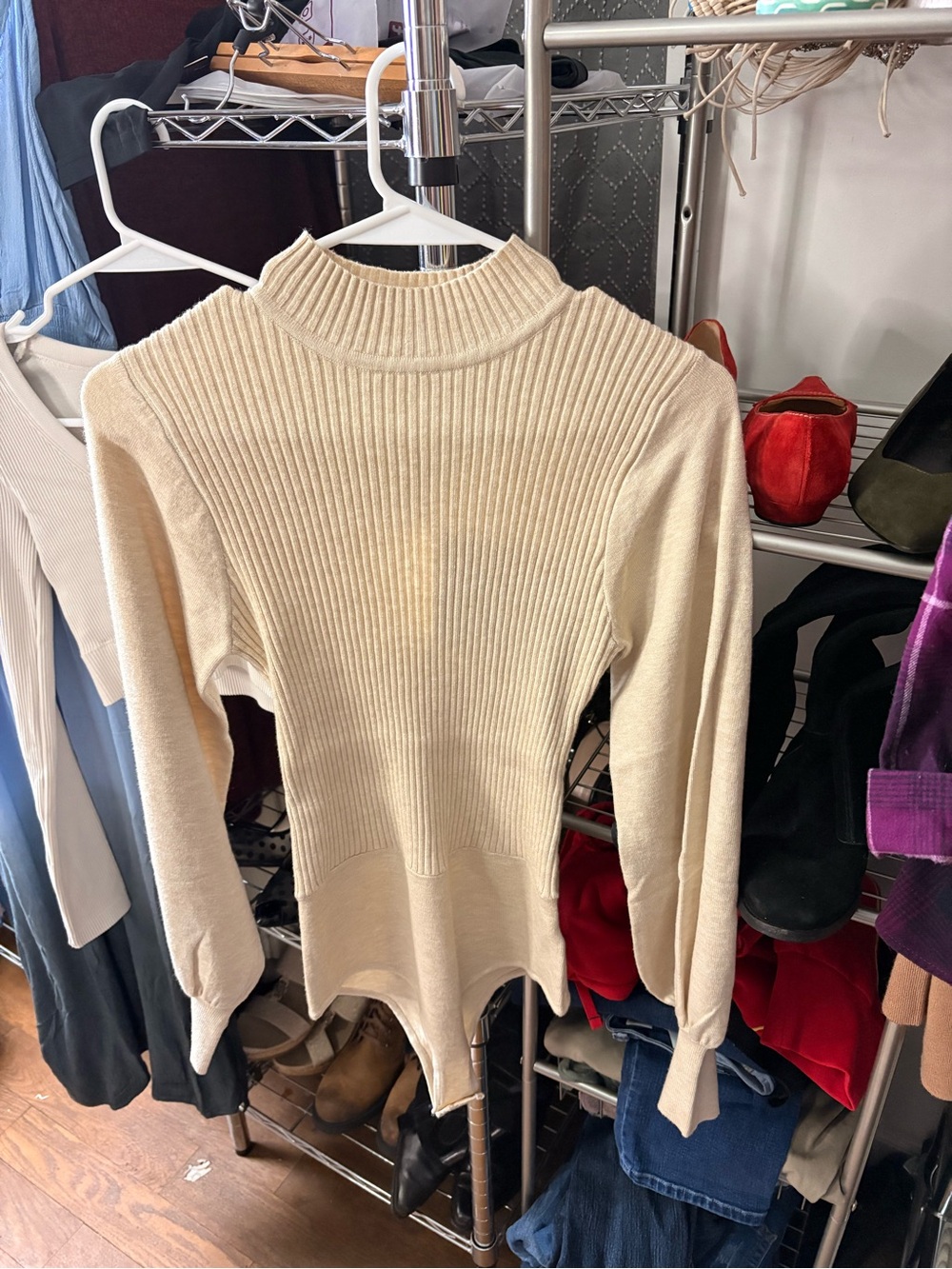 Promesa Cream Ribbed Mock Neck Long Sleeve Bodysuit